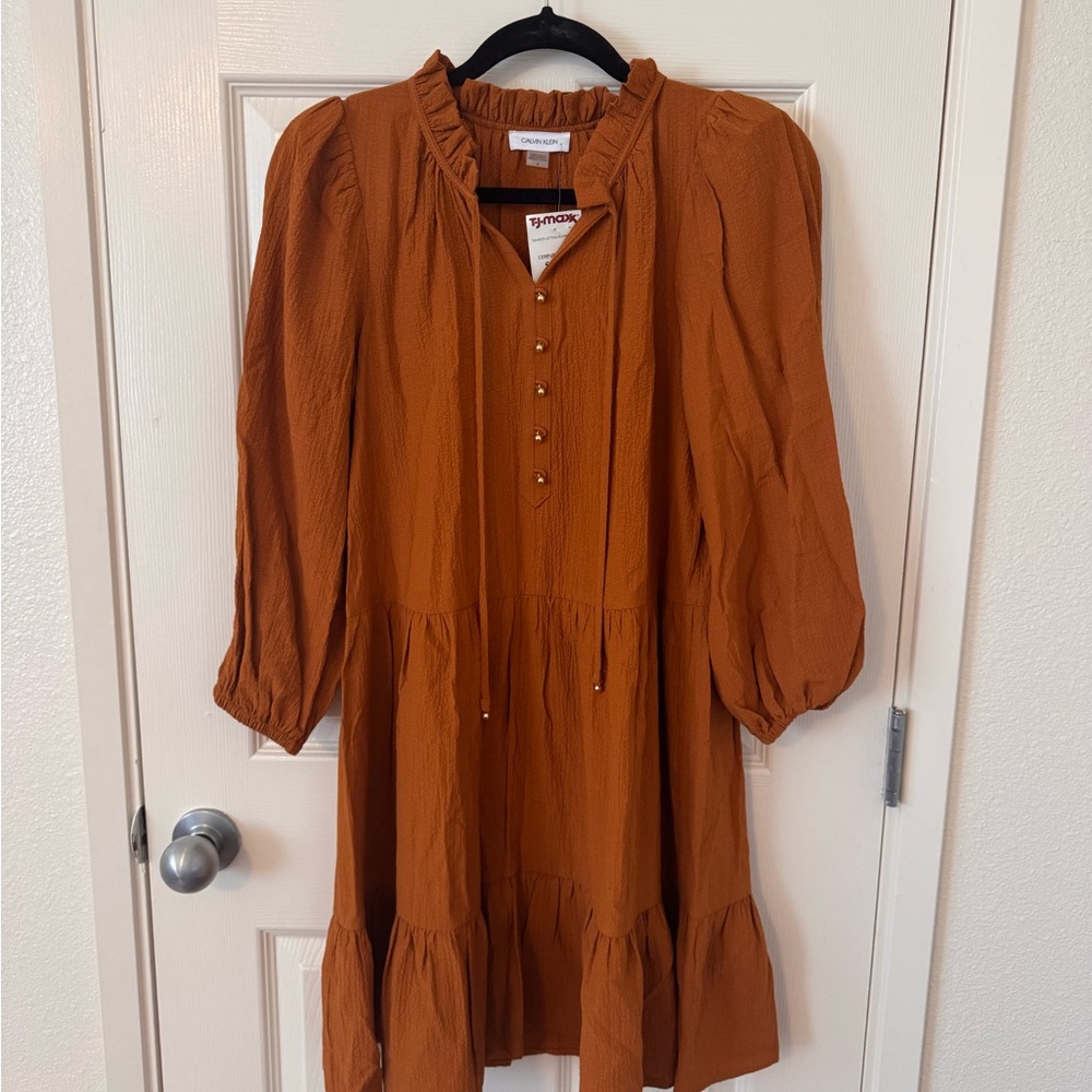 Calvin Klein Tiered Button-Down Midi Dress Size 6